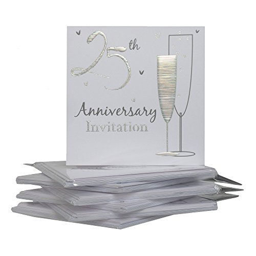 Silver 25th Anniversary Invitations & Envelopes (6)