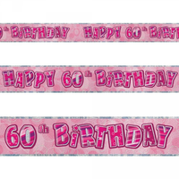 Glitz Birthday 60th Banner Pink/Silver