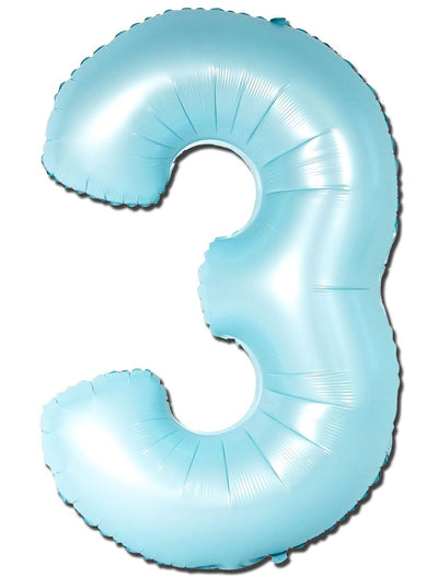 Foil Balloon Number Matte Light Blue "3"