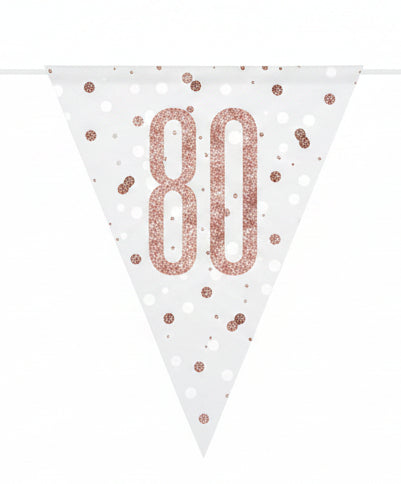 80th Birthday Prismatic Rose Gold Flag Banner 2.74m