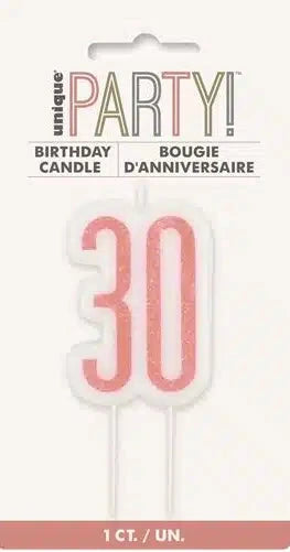 30th Birthday Cake Candle - Rose Gold