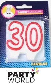 30th Birthday Cake Candle- White and Red