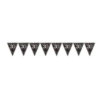 Sparkling Celebration 30th prismatic pennant banner in black, silver and gold plastic