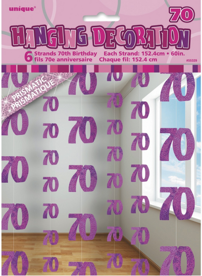 Glitz Birthday 70th String Decoration Pink