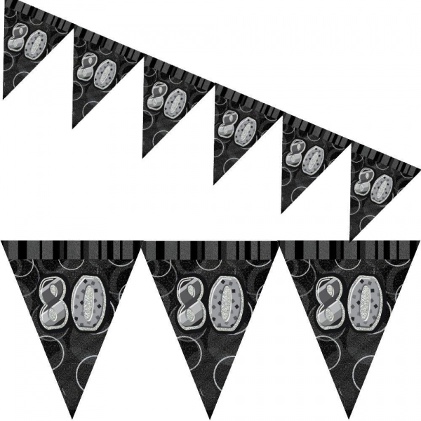 Birthday 80th Bunting Black/Silver