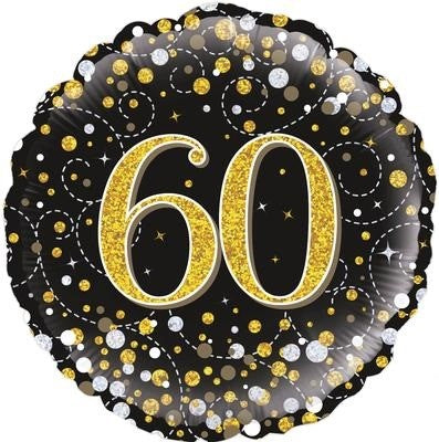 Foil Balloon 18" - 60th Sparkling Fizz Black and Gold image 1