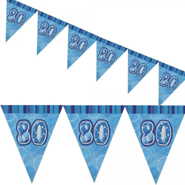 Birthday 80th Bunting Blue/Silver
