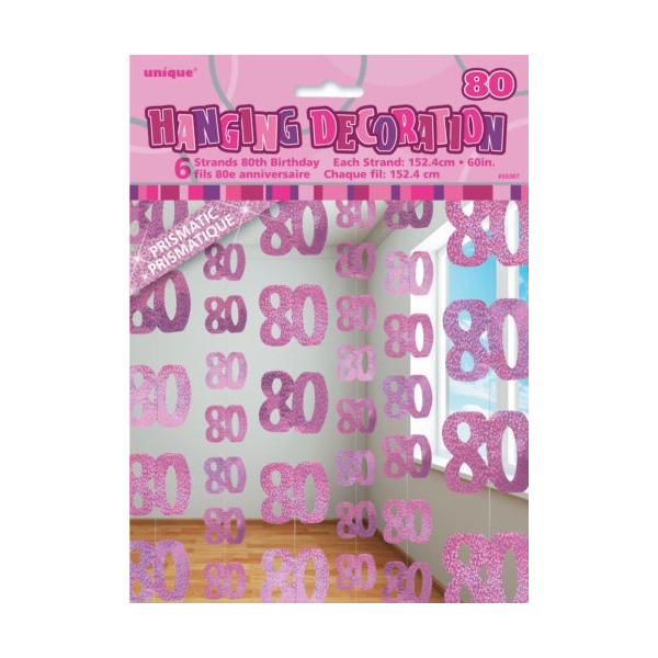 Glitz Birthday 80th String Decoration Pink