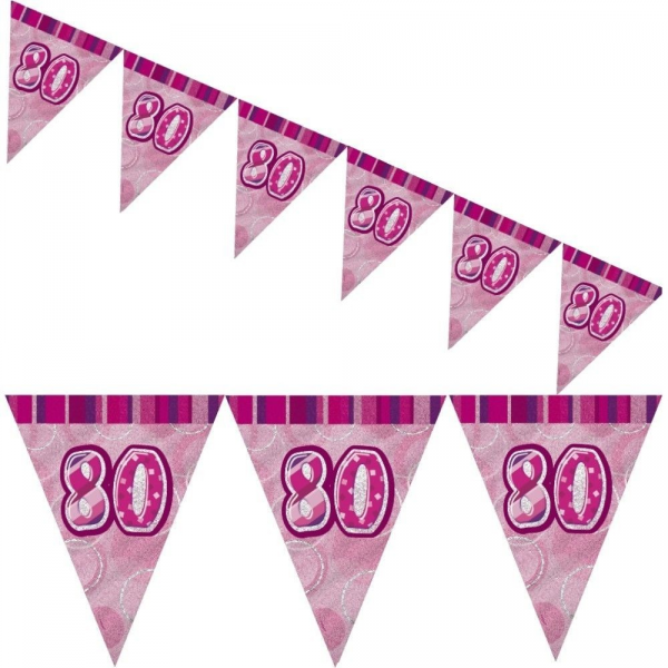 Glitz Birthday 80th Bunting Pink/Silver