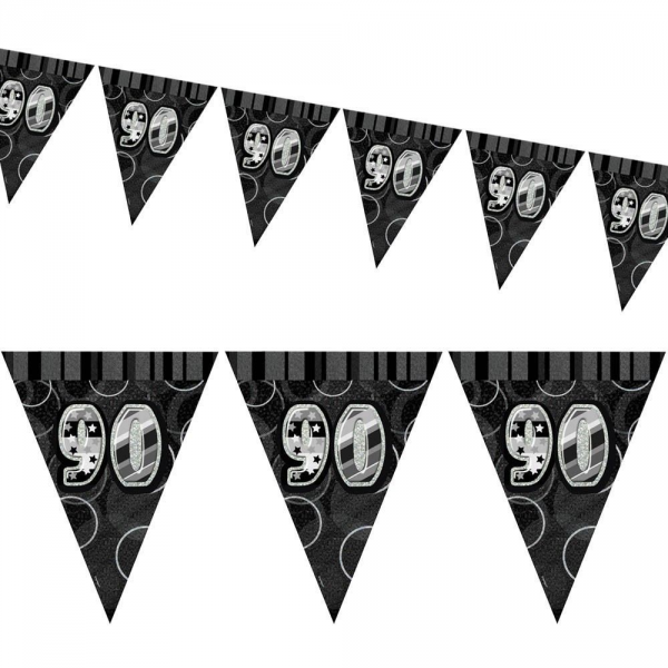 Birthday 90th Bunting Black/Silver