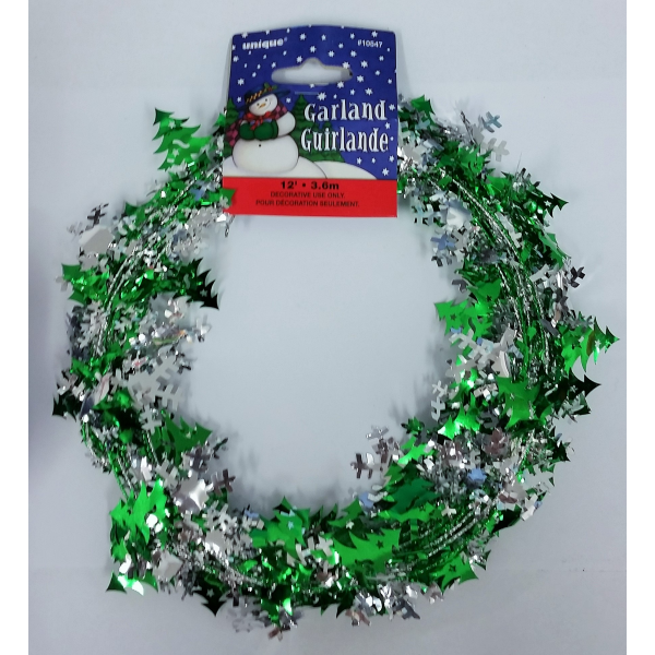 Snowflake and Tree Christmas Garland  Wire  3.6m  DIY- Green/Silver