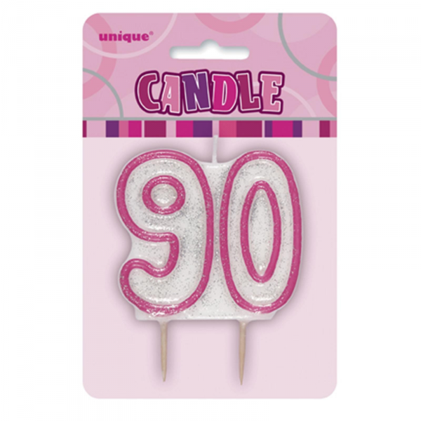 Glitz Birthday 90th Candle Pink/Silver