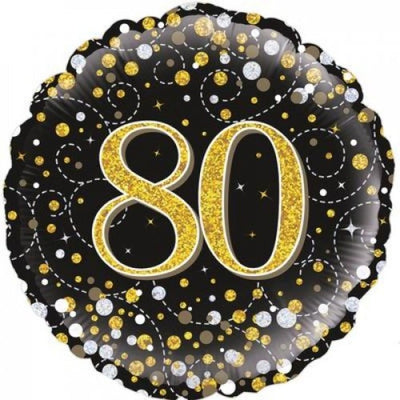 Foil Balloon 80th - Sparkling Fizz Black and Gold image 1