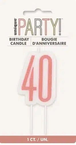 40th Birthday Cake Candle - Rose Gold