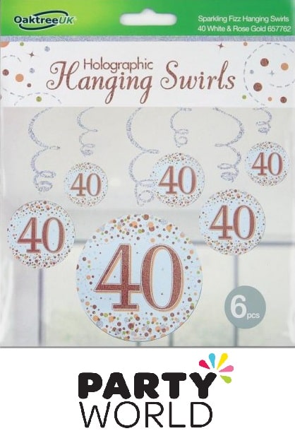 40th Birthday Rose Gold Holographic Swirls Hanging Decorations (6)