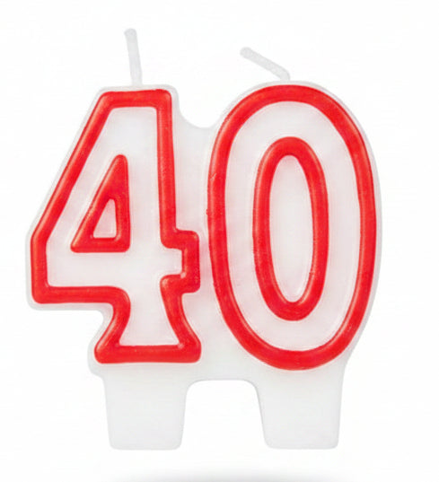 40th Birthday Cake Candle - Red