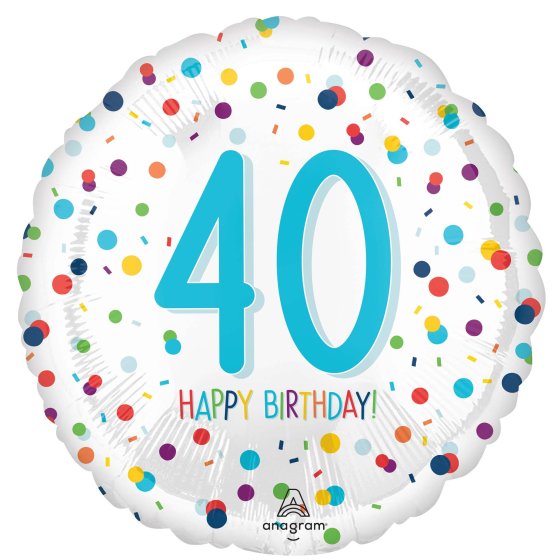 Foil Balloon 40th - Rainbow Confetti