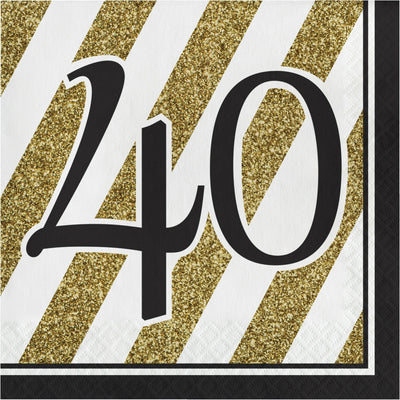 Black and Gold 40th Birthday Napkins