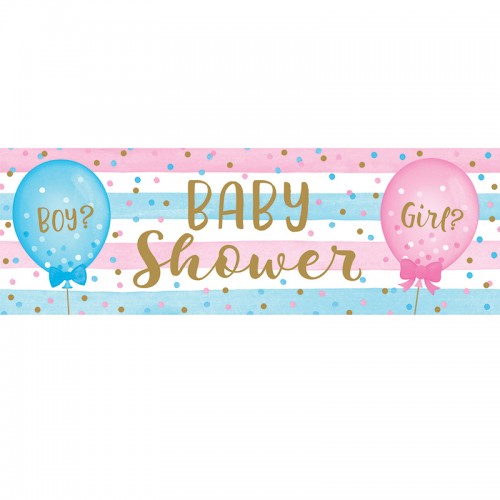 Large baby shower banner, 152 by 50cm, hung as a backdrop at a baby shower
