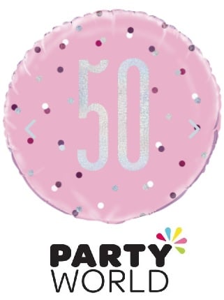 50th Birthday Glitz Pink Helium Foil Balloon 45cm