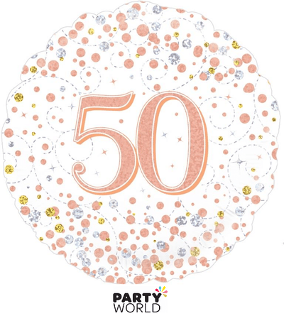 50th birthday foil balloon with colourful stripes, 45cm round bright party balloon