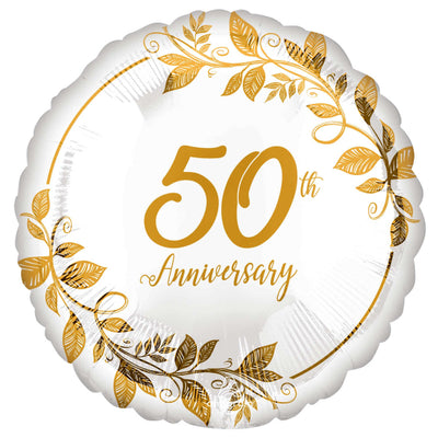 18" Foil Balloon Gold Leaves 50th Anniversary