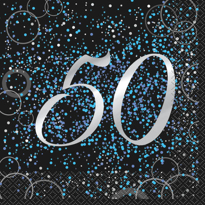Glitz Blue Napkins 16pk - 50th