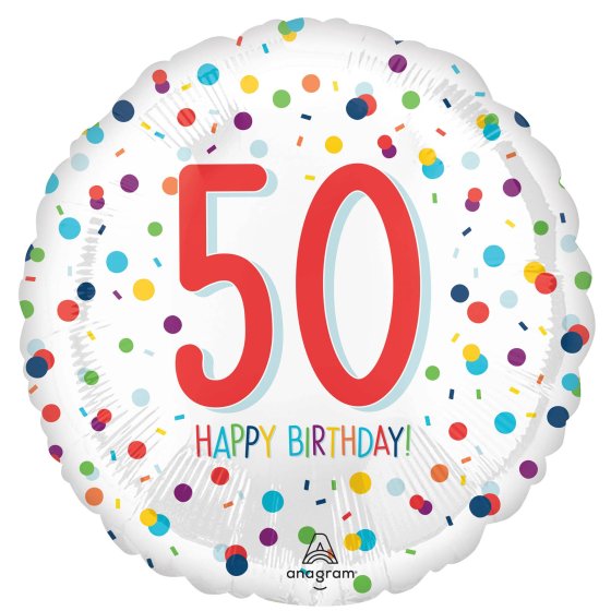Foil Balloon 50th - Rainbow Confetti