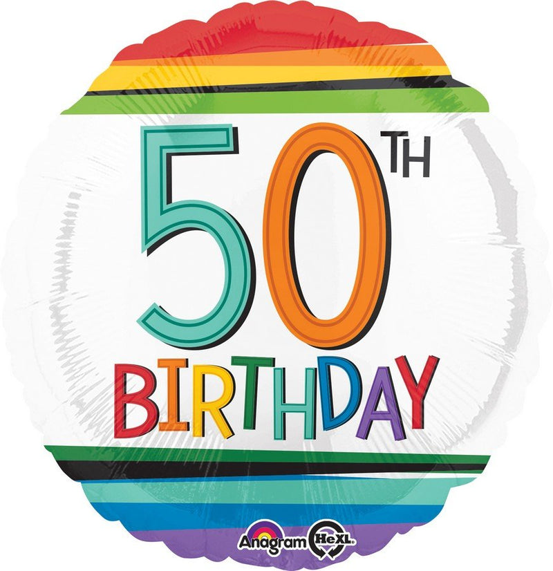 Foil Balloon 50th Birthday - Rainbow Stripe