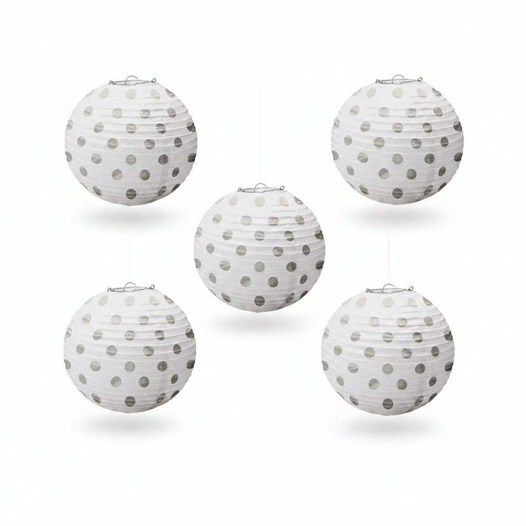 Mini 5inch Paper Lanterns - White With Silver Foil Dots (5)