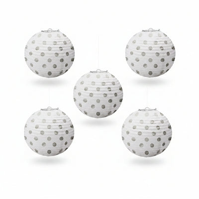 Mini 5inch Paper Lanterns - White With Silver Foil Dots 5pk