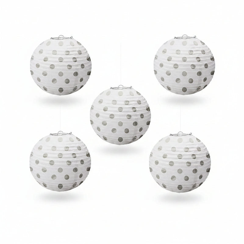 Mini 5inch Paper Lanterns - White With Silver Foil Dots (5)
