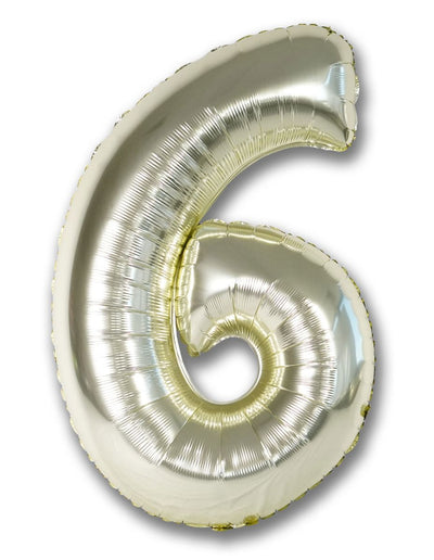 Foil Balloon Number White Gold "6"
