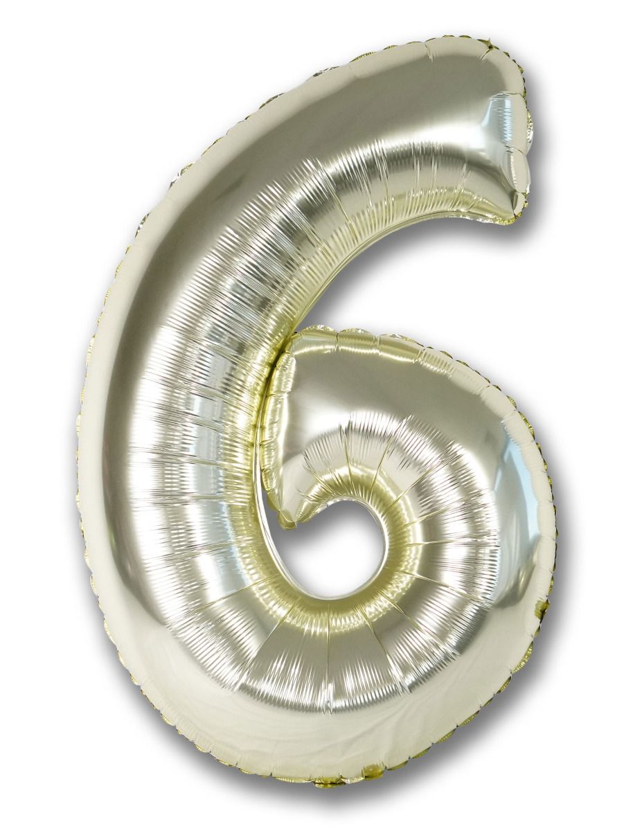 Foil Balloon Number White Gold "6"