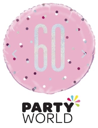 60th Birthday Glitz Pink Helium Foil Balloon 45cm