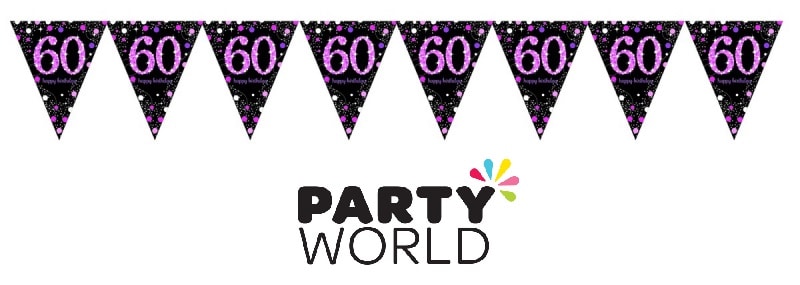 60th Birthday Pink Celebration Prismatic Pennant Banner