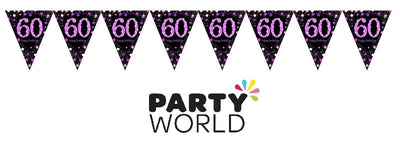 60th Birthday Pink Celebration Prismatic Pennant Banner