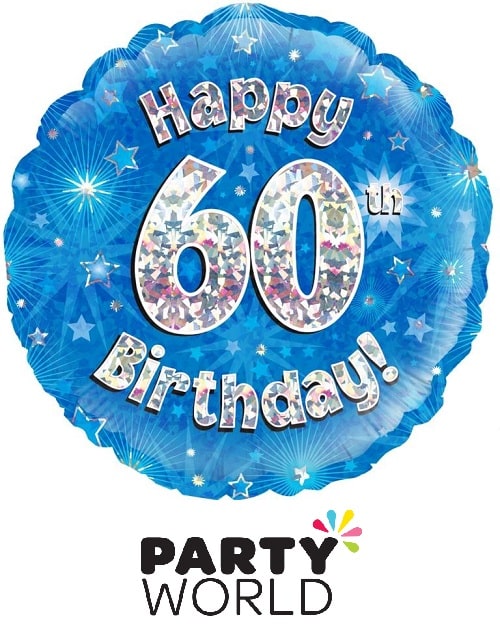60th Happy Birthday Blue Holographic Foil Balloon 45cm