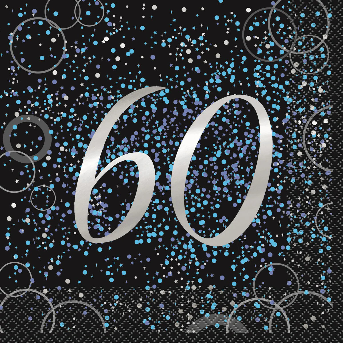 60th Birthday Napkins Blue Glitz 16pk
