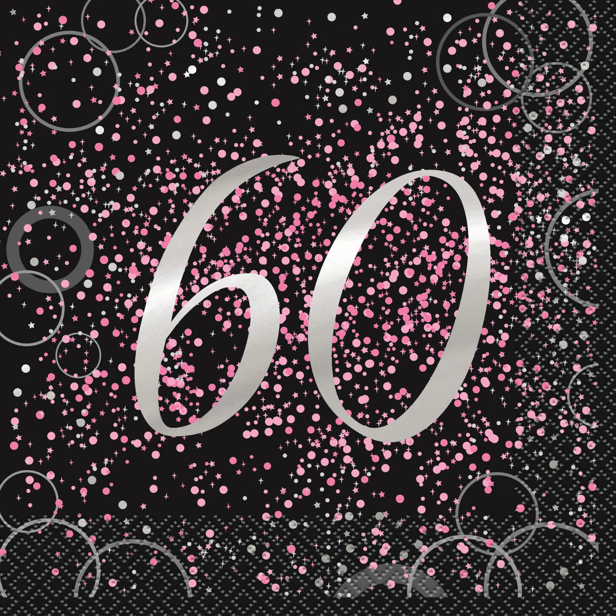 60th Birthday Napkins Pink Glitz 16pk