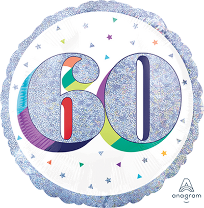 Foil Balloon 60th - Prismatic Silver