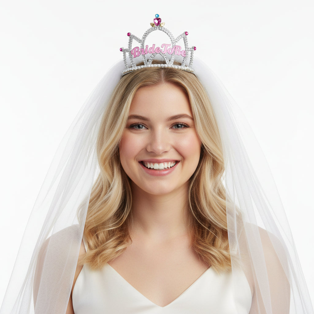 Bride To Be Tiara With Veil and Bling