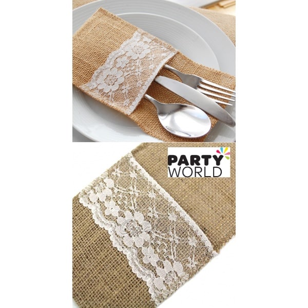 Hessian / Burlap With Heart Cutlery Sleeve - Single