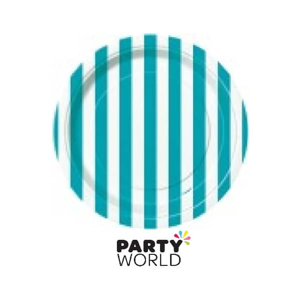 Caribbean Teal Stripe Paper Plates - 7inch (8)
