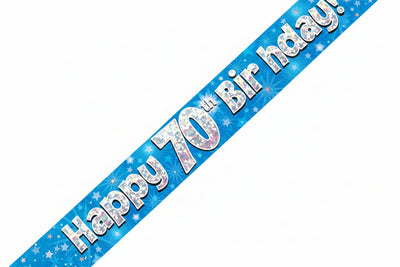 70th Birthday Holographic Blue Foil Banner 2.7m