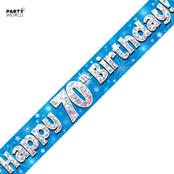 70th Birthday Holographic Blue Foil Banner 2.7m