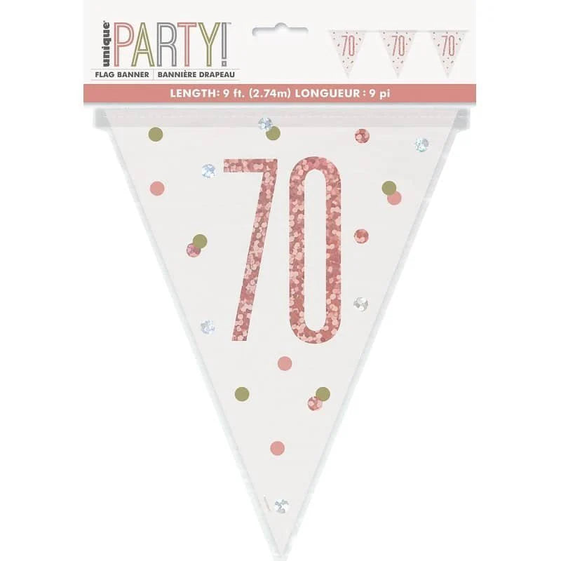 70th Birthday Prismatic Rose Gold Foil Banner 2.74m