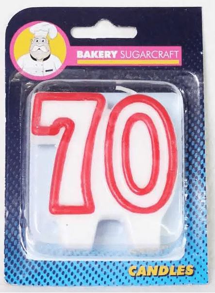 70th Birthday Cake Candle - Red &amp; White