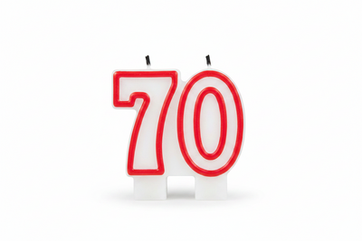 70th Birthday Cake Candle - Red & White