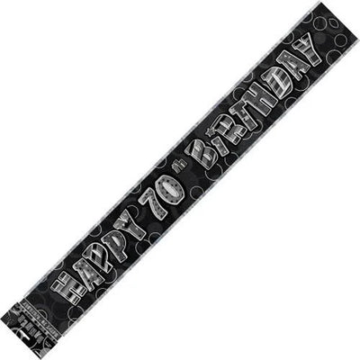 Banner Happy 70th Birthday - Black &amp; Silver